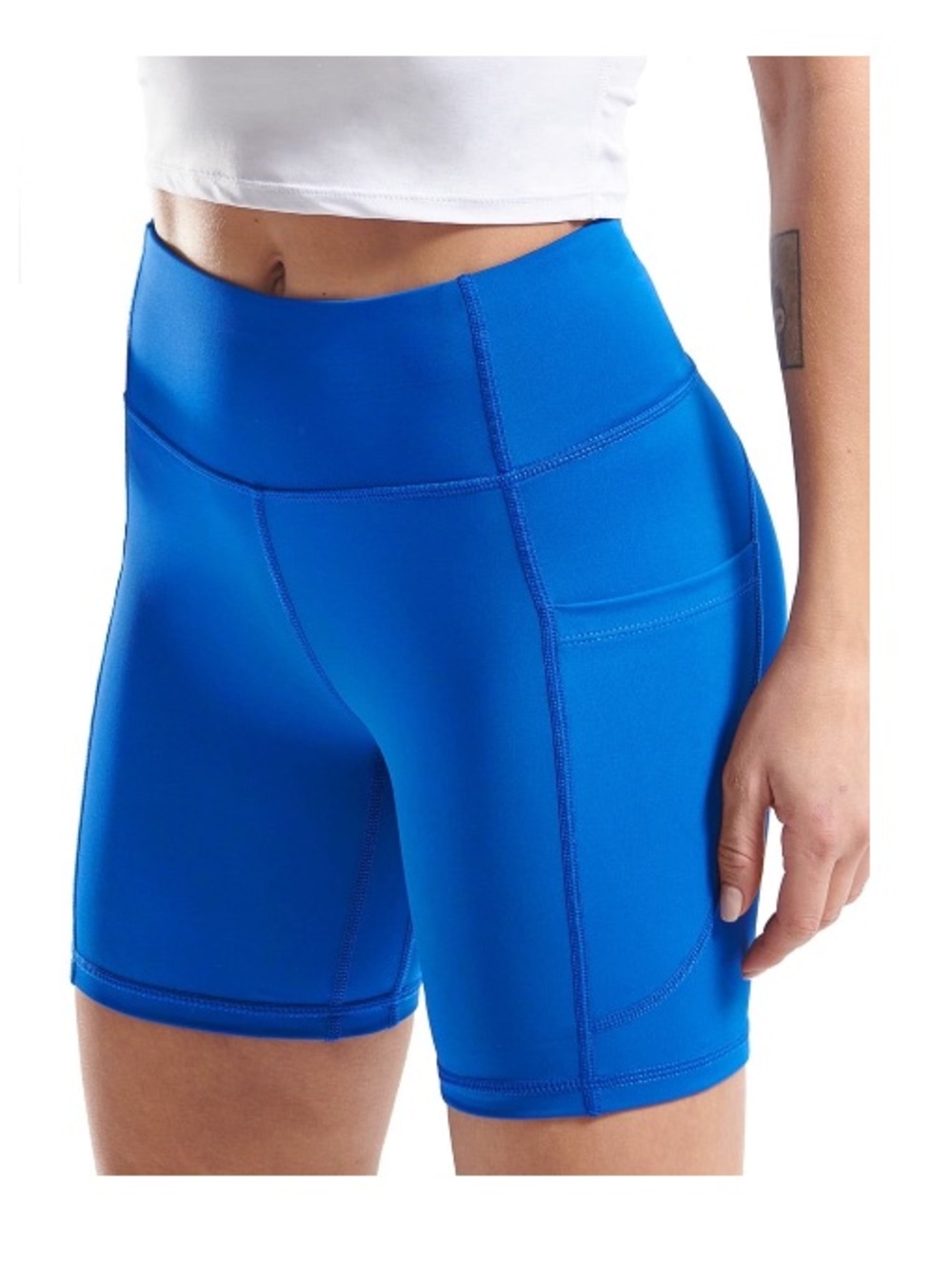 Allfenix Women's High-Waist Blue Biker Shorts with Side Pocket